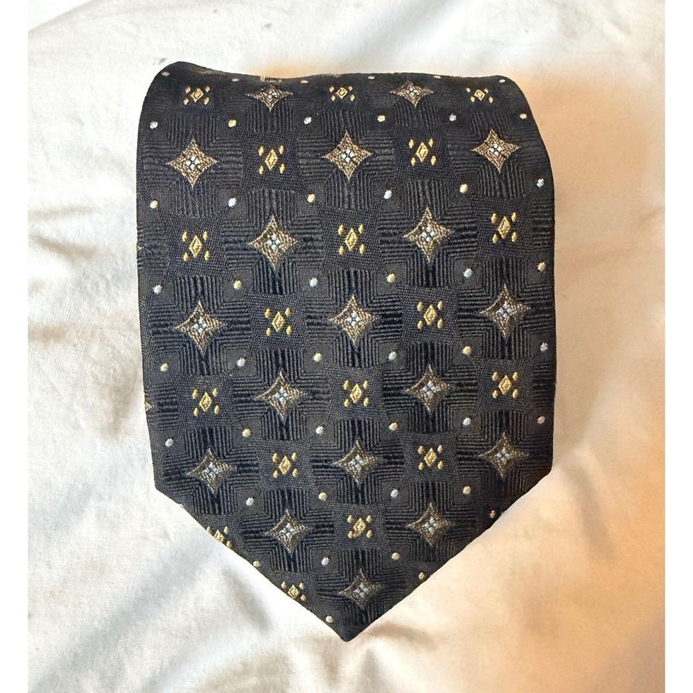 Robert Talbott Tie Mens OS Black Gold Excellent Best of Class Silk Geometric